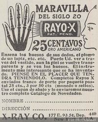 Aviso publicitario sobre rayos x, 1916
