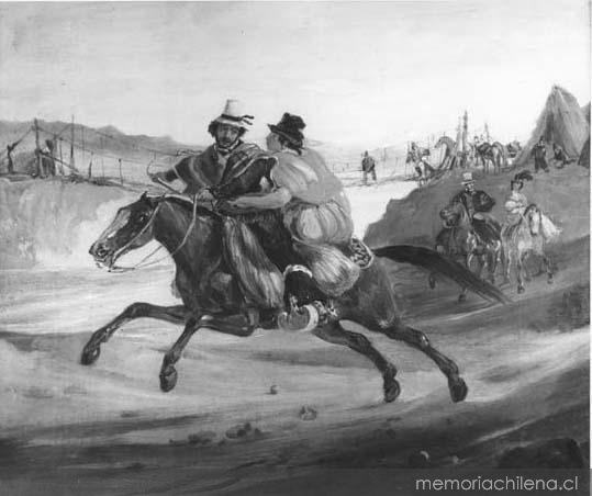 Hombre y mujer cabalgando, siglo XIX