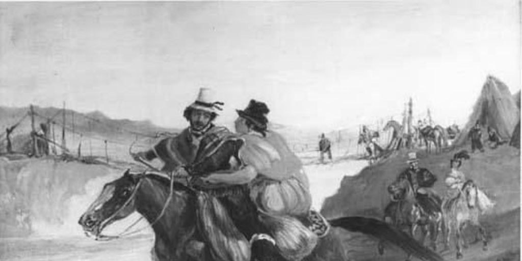Hombre y mujer cabalgando, siglo XIX