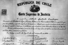 Diploma de abogado de Alberto Hurtado, 1923