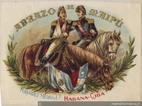 Abrazo de Maipú. Registro de marca efectuado por Fernández, Medina y Cía., de la Habana Cuba, para la comercialización de cigarrillos en Chile, 1910.
