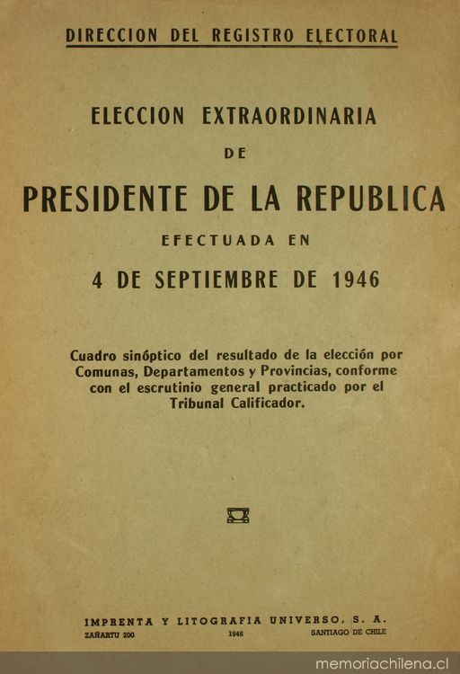 Elección extraordinaria de Presidente de la República efectuada en 4 de Septiembre de 1946