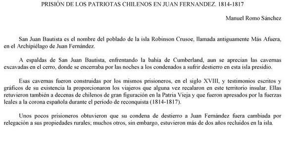 Prisión de los patriotas chilenos en Juan Fernández