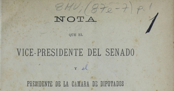 Nota que el vice presidente del Senado y el presidente de la Cámara de Diputados dirijen a los miembros del Congreso que firmaron el acta de 1o. de Enero de 1891