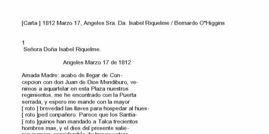 Carta 1812 Mar. 17, Ángeles a sra. Da. Isabel Riquelme