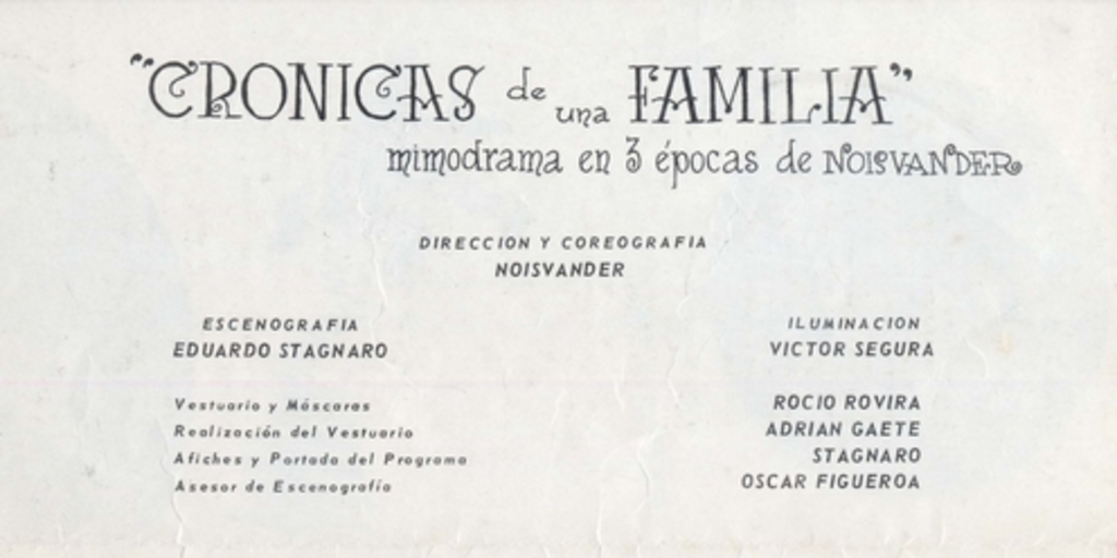 Programa "Crónicas de una familia" Teatro Antonio Varas, 1964