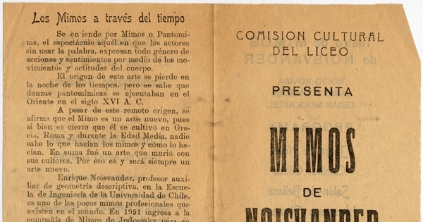 Comisión Cultural del Liceo presenta Mimos de Noisvander, Puerto Aysén, Agosto de 1961