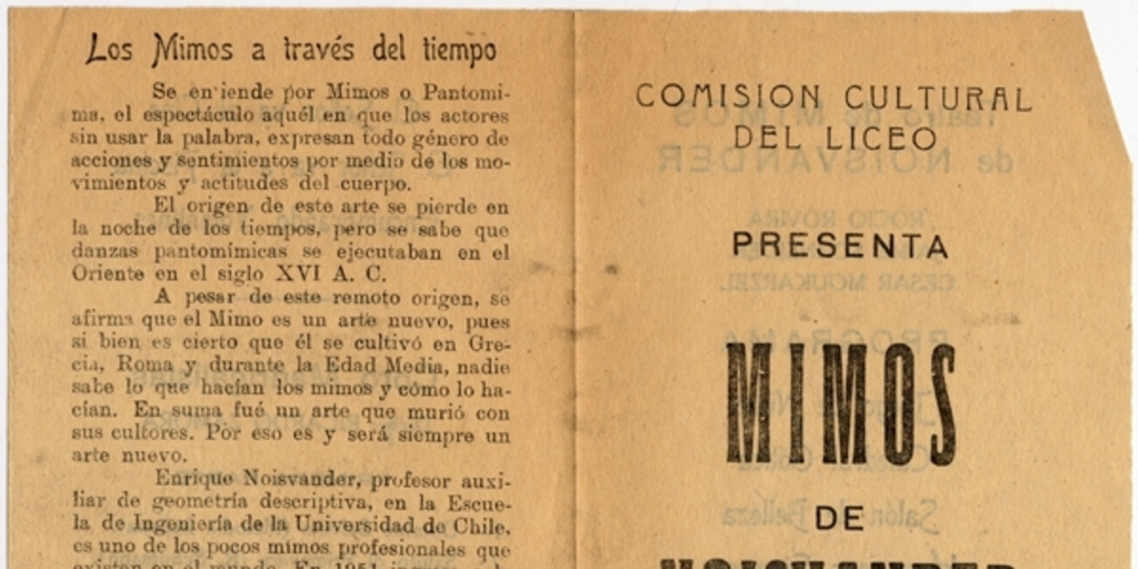 Comisión Cultural del Liceo presenta Mimos de Noisvander, Puerto Aysén, Agosto de 1961