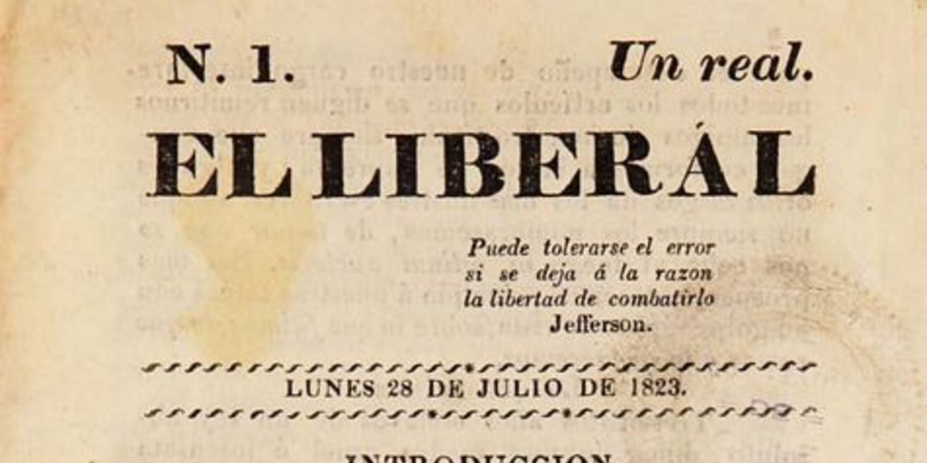 El Liberal: n° 1-25, 28 de julio de 1823 a 16 de enero de 1824