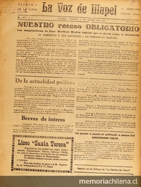La Voz de Illapel: año 1, no. 102-año 2, n° 221, 5 de enero al 30 de agosto de 1945