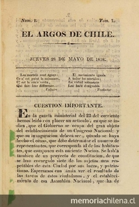 El Argos de Chile: año 1, n° 1-21, 28 de mayo a 5 de noviembre de 1818