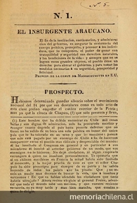 El Insurgente araucano: n° 1-8, 10 de febrero a 4 de mayo de 1827