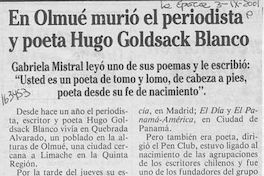 En Olmué murió el periodista y poeta Hugo Goldsack Blanco