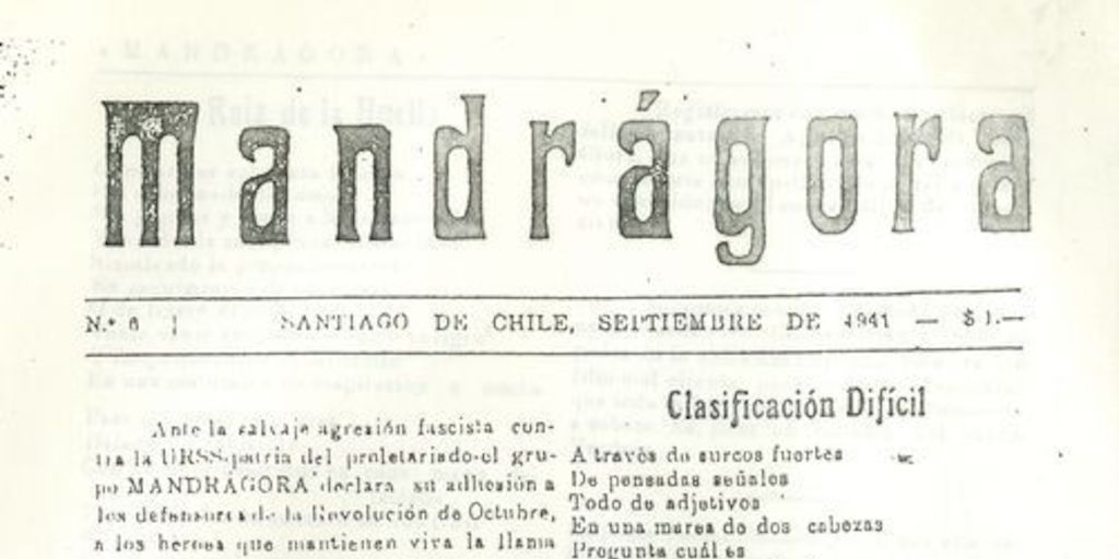 Mandrágora: nº 6, septiembre de 1941