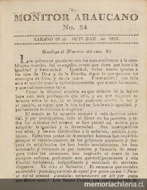 Monitor araucano n° 84: Concluye el discurso del núm. 82