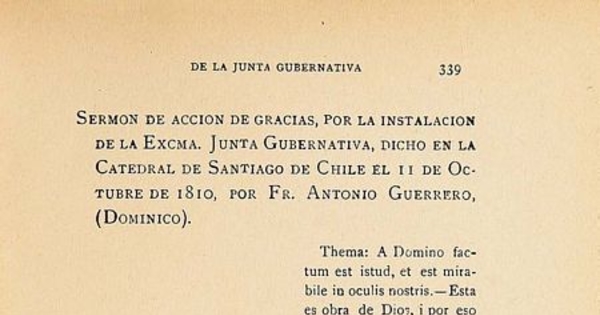 Sermón de acción de gracias por la instalación de la Junta, dicho en la catedral de Santiago, el 11 de octubre de 1810