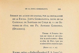Sermón de acción de gracias por la instalación de la Junta, dicho en la catedral de Santiago, el 11 de octubre de 1810