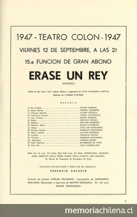"Afiche de estreno de ópera ""Érase un rey"" (1947) de Juan Casanova Vicuña"