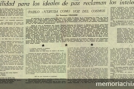 Sensibilidad para los ideales de paz reclaman los intelectuales: Pablo Neruda como voz del cosmos