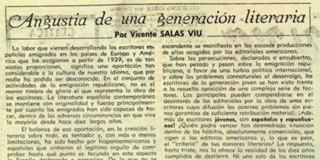 Angustia de una generación literaria