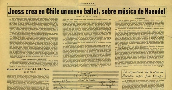 Jooss crea en Chile un nuevo ballet sobre música de Haendel