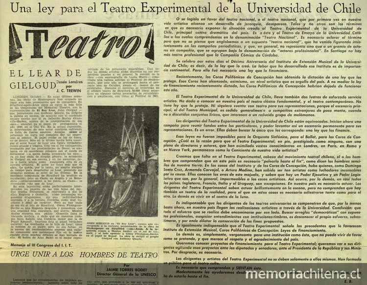 Una ley para el Teatro Experimental de la Universidad de Chile