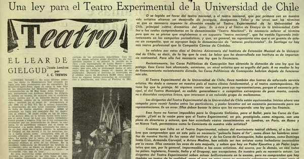 Una ley para el Teatro Experimental de la Universidad de Chile