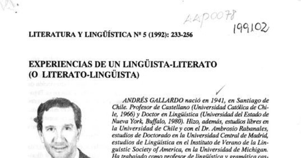 Experiencias de un lingüista-literato (o literato-lingüista