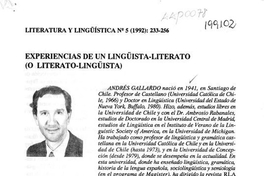 Experiencias de un lingüista-literato (o literato-lingüista