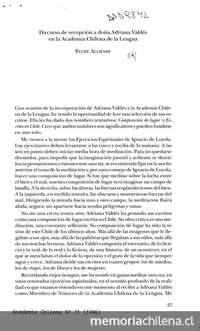 Discurso de recepción a doña Adriana Valdés en la Academia Chilena de la Lengua