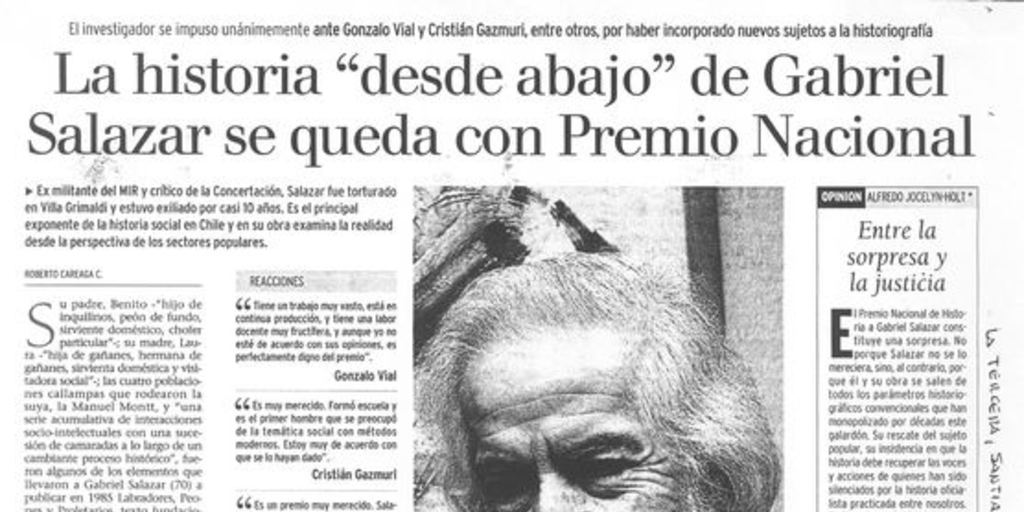 La historia "desde abajo" de Gabriel Salazar se queda con el premio Nacional de Historia, 2006