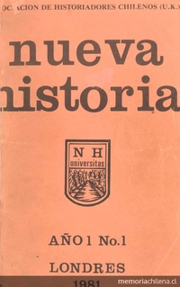 Portada de la Revista Nueva Historia: año 1, nº 1, 1981