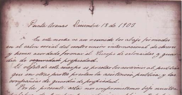 Acta de fundación de la Cruz Roja Chilena, Punta Arenas, 18 de diciembre de 1903