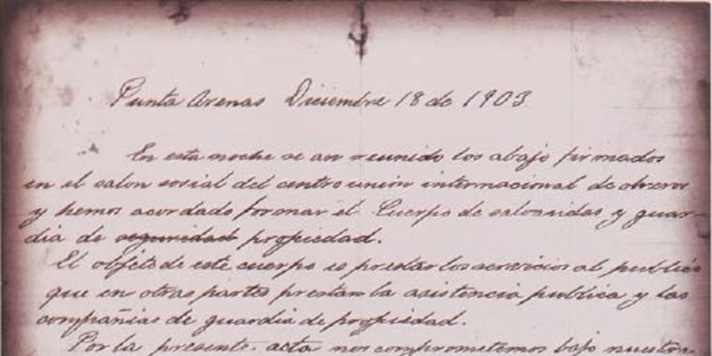 Acta de fundación de la Cruz Roja Chilena, Punta Arenas, 18 de diciembre de 1903