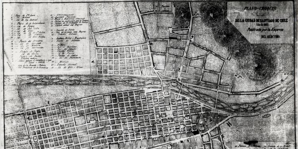 Plano-croquis de la ciudad de Santiago de Chile,  1863