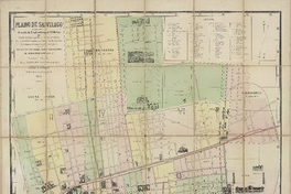 Plano de Santiago, con las divisiones politicas y administrativas, los ferrocarriles Urbanos i a Vapor. Establecimientos de instrucción de beneficencia i religiosos. Con los proyectos de canalización del Río, Camino de Cintura, Ferrocarriles, etc.