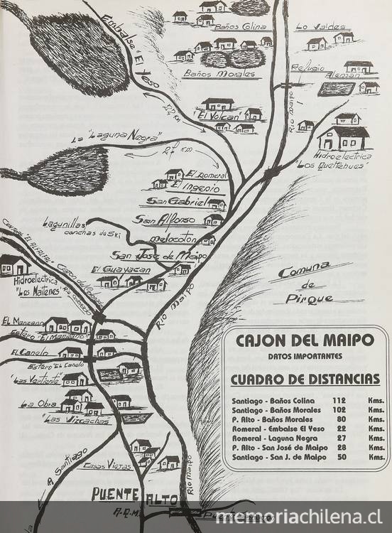 Mapa en dibujo del Cajón del Maipo, 1996