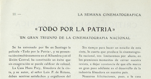 "Todo por la Patria". Un gran triunfo de la cinematografía nacional