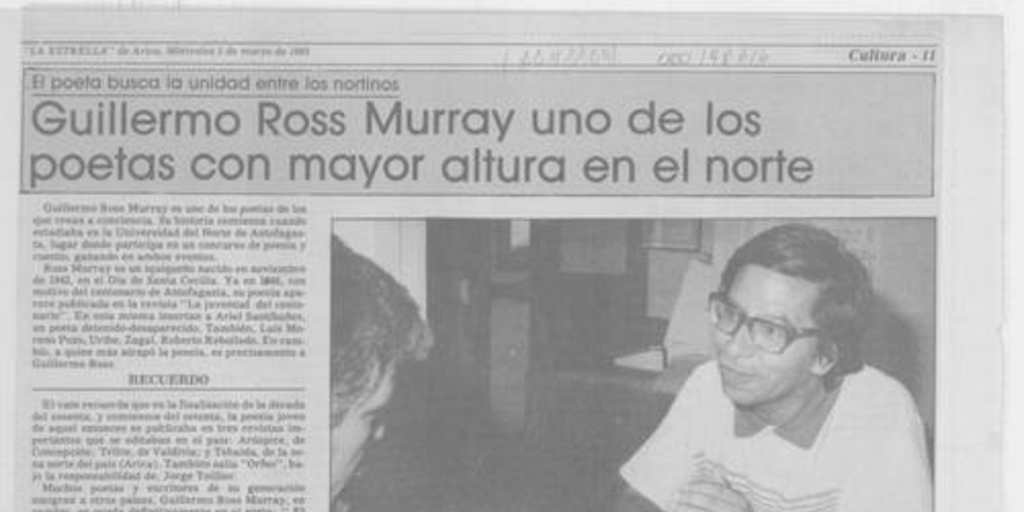 Guillermo Ross Murray uno de los poetas con mayor altura en el norte