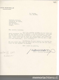 [Carta] 1945 dic. 26, La Habana [a] Gabriela Mistral, Petrópolis, Río de Janeiro, Brasil[manuscrito] /Juan y Pepilla Marinello.