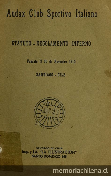 Statuto regolamento interno / Audax Club Sportivo Italiano [1922?]