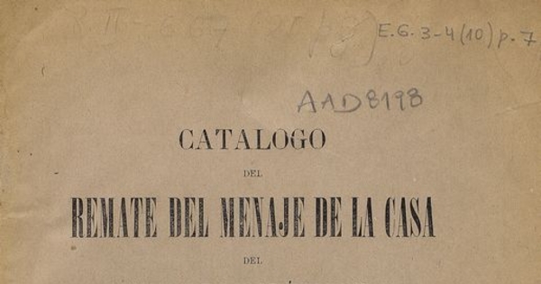 Catalogo del remate del menaje de la casa del señor Alfredo Echaurrén V. que verificará el martillero Don Gregorio Letelier, Santiago, Impr. Ercilla, 1889