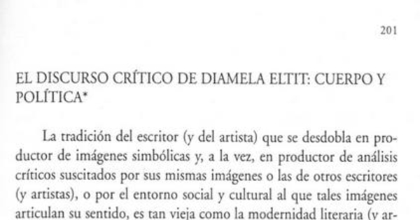 El discurso crítico de Diamela Eltit: cuerpo y política