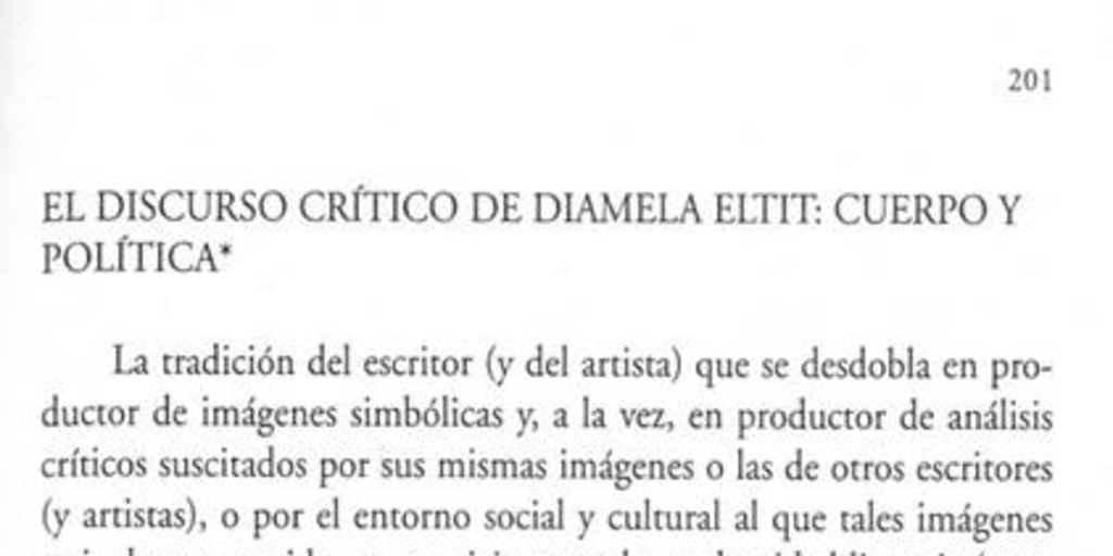 El discurso crítico de Diamela Eltit: cuerpo y política