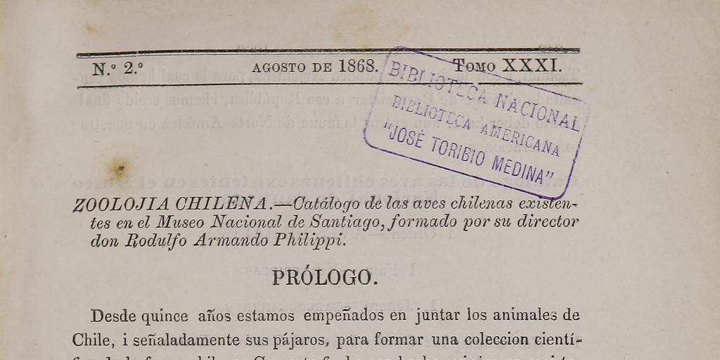 Catálogo de las aves chilenas existentes en el Museo Nacional de Santiago