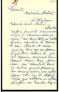 [Carta] 1939 ene. 9, Santiago, Chile [a] Gabriela Mistral, La Habana, [Cuba]