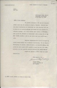 [Oficio] N° 83, 1947 mar. 18, Monrovia, California, [Estados Unidos] [al] Señor Cónsul General de Chile en Nueva York