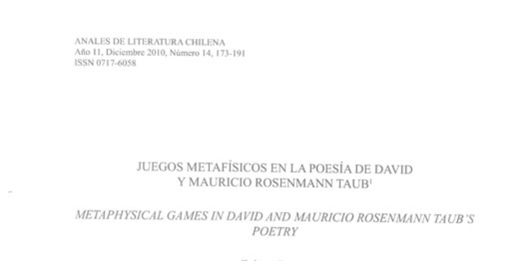 Juegos metafísicos en la poesía de David y Mauricio Rosenmann Taub