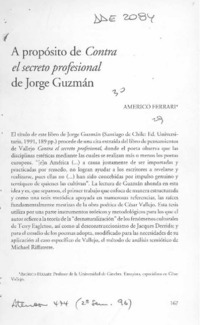 A propósito de "Contra el secreto profesional" de Jorge Guzmán  [artículo] Américo Ferrari.