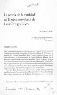 La teoría de la vanidad en la obra novelesca de Luis Orrego Luco  [artículo] Dieter Oelker.